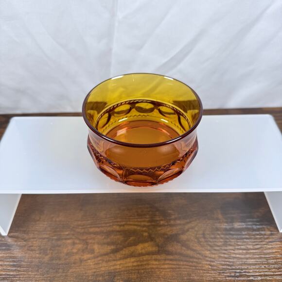 VTG Amber Glass Bowl 5” – Retro Mid-Century Patterned Dessert / Custard Dish - Picture 2 of 5